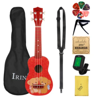 IRIN 21 Inch Ukulele Bear Hawaiian Guitar Musical Instrument 4 Strings Basswood Ukulele Soprano Guitar Tuner Capo Accessories