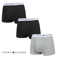 Tommy Hilfiger Cotton Stretch 男內褲 短版棉質高彈性合身平口褲/Tommy四角褲-黑、黑、灰 三入組