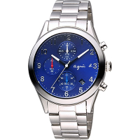 agnes b. 巴黎城市風尚計時腕錶(BM3008X1)-藍x銀/40mm