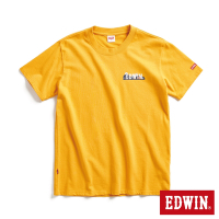 EDWIN 露營系列 富士山腳營地LOGO小印花短袖T恤-男-桔黃色