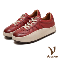 【Vecchio】真皮麵包鞋 厚底麵包鞋/全真皮頭層牛皮寬楦舒適經典厚底麵包鞋(紅)