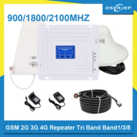 2G 3G 4G Tri-Band Signal Booster GSM 900+DCS/LTE 1800(Band 3)+UMTS/WCDMA 2100(Band 1) Amplifier+Log/ceiling Antenna
