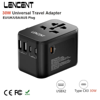 Hot travel adapter: LENCENT universal travel adapter with 2 USB ports, 3 Type‑C ports, 30W fast char