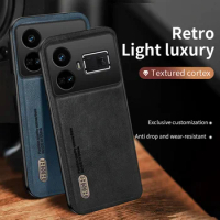 For Realme GT5 5G Case Luxury Magnetic Car Holder PU Leather Phone Case For Realme GT5 5G Soft Silicone Back Cover
