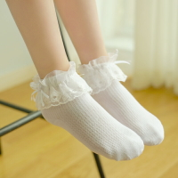 女童襪子純棉春秋夏季薄款兒童花邊襪蕾絲公主襪寶寶白色網眼短襪