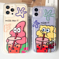 Airbag Transparent Case Spongebob & Patrick For iPh 7 8 Plus X Xs XR 11 Pro 12 13 Mini 14 ProMax 15
