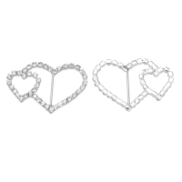 Free shipping wholesale double heart crystal rhinestone buckle for wedding invitation card decoration(BCL-3028)