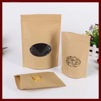 15*22+4cm 10pcs Kraft Paper Ziplock Window Bag For Gift/tea/candy/jewelry/bread Packaging Paper Food Bag Diy Jewelry Display