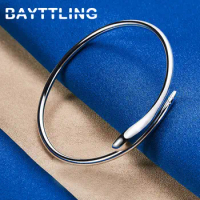 BAYTTLING 925 Sterling Silver Round Droplet Bangle Bracelet For Women Men Fashion Charm Jewelry Wedding Engagement Gift Party