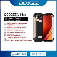 DOOGEE V Max 5G 6.58" 120Hz Dimensity 1080 Hi-Res 108MP AI Main Camera Octa Core 12GB RAM+256GB ROM 22000mAh