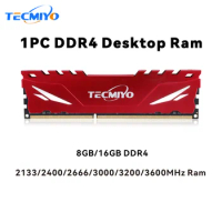 TECMIYO DDR4 8GB/16GB 2133/2400/2666MHz/3000MHz/3200MHz/3600MHz Desktop Gaming RAM with Heat Sink for Motherboards - Red