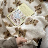 INS Cute Plush Teddy Bear Double-Sided Lamb Plush Small Blanket Air Conditioning Blanket Cover Blanket