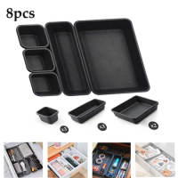 8PCs Drawer Organizers Separator for Home Office Desk Stationery Storage Box for Kitchen Bathroom Women Makeup Organizer Boxes