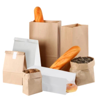 1000pcs Factory Price Custom Logo Printed Kraft Paper Shopping Bag for Food Bread Packaging Recycled Restaurant Takeaway