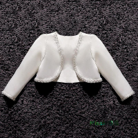 女童白色禮服披肩 珍珠花朵白色小外套 兒童畢業典禮表演禮服百搭外套 女孩花童長袖小外套 禮服防風披肩 白色氣質兒童外套-Misaki精品