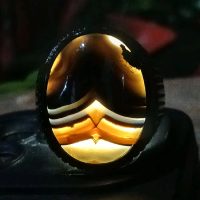 Cincin Akik sulaiman hitam motif junder berurat biru super cantik dan bergaransi NATURAL
