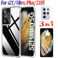 Phone Case For Samsung S22 S21 Ultra S21fe Case Safety 360 Screen Protector Soft Hydrogel Galaxy S21 Ultra S21Plus Film Shockproof Silicone Back Cover Sansung Galaxy S20 PLUS S21 FE Transparent Cases