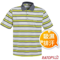 【瑞多仕-RATOPS】男款 COOLMAX 輕量透氣短袖條紋POLO衫.運動休閒衫.防晒衣(DB8947 米灰/霧灰/秋香綠/黑色)