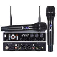 Wireless Microphone System Single Cordless Microphone Set UHF Professional Dynamic Mic Black For Karaoke Home Church