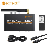 Neoteck 192Khz Bluetooth-Compatible DAC with Remote Control Built-in Bluetooth V5.0 Receiver Support AAC SBC DAC Converter