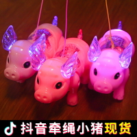 兒童現具玩具抖音創意電動牽繩小動物會走路的發光小豬遛彎專用1入