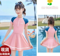 來福，D51麗俏短袖二件式裙拉鍊兒童泳衣游泳衣大童泳裝L-5L.售680元