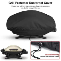 BBQ Stove Grill Cover Black BBQ Grill Weather Cover Waterproof Grill Rain Protective Dust Cover For Weber Q1200 And 1000 Grill