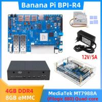 Banana Pi BPI-R4 MediaTek MT7988A (Filogic 880) 4GB DDR4 8G eMMC 128MB SPI NAND Flash Smart Router Board Optional Case Fan
