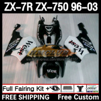 Body Kit For KAWASAKI NINJA ZX-7R ZX-750 96 97 98 99 129No.13 ZX 7R 750 7 R ZX750 ZX7R 2000 2001 2002 2003 Fairing Black West
