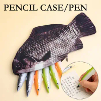 3D Simulation Plush Funny School Pencil Cases Realistic Shape With Stationery Pouch Supplies Pencil Zipper Fish B0Q1