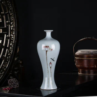 Handmade Ceramic Vase Modern Chinese Style Living Room Antique Decoration Jingdezhen Hand-painted Porcelain Ornaments vase lotus
