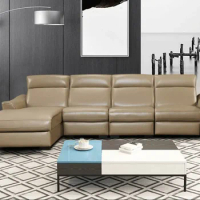 Italian light luxury living room sofa set furniture luxury real cowhide sofa lounge chair puff leather smart sofa