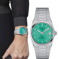 【TISSOT 天梭】官方授權 PRX 機械錶 女錶 薄荷綠-35mm 手錶 慶端午 包粽 指針錶(T1372071109101)