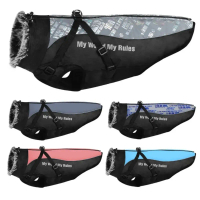 {DLGIFJIE} Xl-6xl Winter New Reflective Pet Clothing Dog Warm Fur Collar Black Cotton Coat Pet Jacke