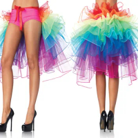 Womens Mesh Rainbow Tail Ballet Tutu Skirt Carnival Party Cosplay Costume Puffy Peacock Dance Ball Gown Fluffy Mini Pettiskirt