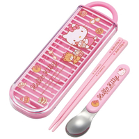 小禮堂 Hello Kitty 滑蓋兩件式餐具組 Ag+ (粉條紋款) 4973307-608094