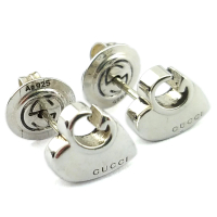 【GUCCI 古馳】925純銀-立體雕刻G字愛心造型耳環(展示品)