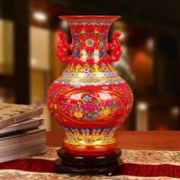 Jingdezhen Ceramics vase Crystal Glaze Chinese Red And Binaural Flowers Pomegranate Vase Modern Chinese Ornaments vase porcelain