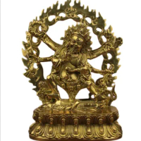 21CM Pure copper six armed Mahagala Mahakala Buddha Statue of Wealth Tantric Dharmapala Nepalese Bronze Statue
