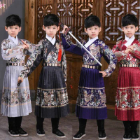 Kostum Cosplay Pesta Ksatria Samurai Pelindung Jubah Anak Laki-laki Anak-anak Hanfu Gaya Tradisional Cina Pakaian Pertunjukan