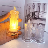 LED Realistic Battery Operated Candles, Flameless Candles with Clear candlestick for Home Christmas New Year Decorations