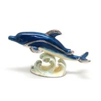 SHINNYGIFTS Enamel Pewter Cute Dolphin Display Statue Crystal Dolphin Trinket Jewelry Box