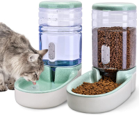LZD Automatic Dog Cat Feeder And Water Dispenser Gravity Food Feeder And Waterer Set With  Food Bowl For Small Medium Dog Puppy Kitten, Large Capacity 1 Gallon X 2