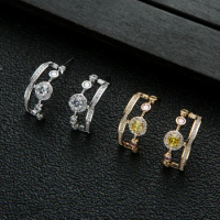 Luxury Simplicity Geometry Half Round Stud Earrings For Women Wedding Party Cubic Zirconia CZ Earring E452 E9631