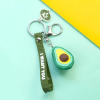 Simulation Cartoon Fruit Avocado Keychain Superfood Want You Stereo Backpack Pendant Car Key Ring Couple Lover Accessories Gift