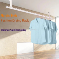 Nordic Style White Drying Rack with Card Slot, Aluminum Alloy Clothes Drying Rod, Balcony Ceiling-Mounted Clothes Rack, Fashion