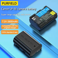PURFIELD 2600mAh 7.2V LP E6 LP-E6 E6N Battery + LED Dual Charger For Canon EOS 5DS R 5D Mark II 5D Mark III 6D 7D 70D 80D Camera