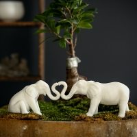 【德化白瓷】一家親大象簡約動物軟裝家居微景觀花盆假山裝飾擺件1入