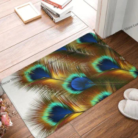 Bath Mat Peacock Feather Color Doormat Flannel Carpet Entrance Door Rug Home Decoration