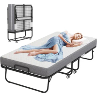 Folding Bed with Mattress,Portable Rollaway for Guest,Foldable Memory Foam , Twin Size 75" x 38" Fold-up Me